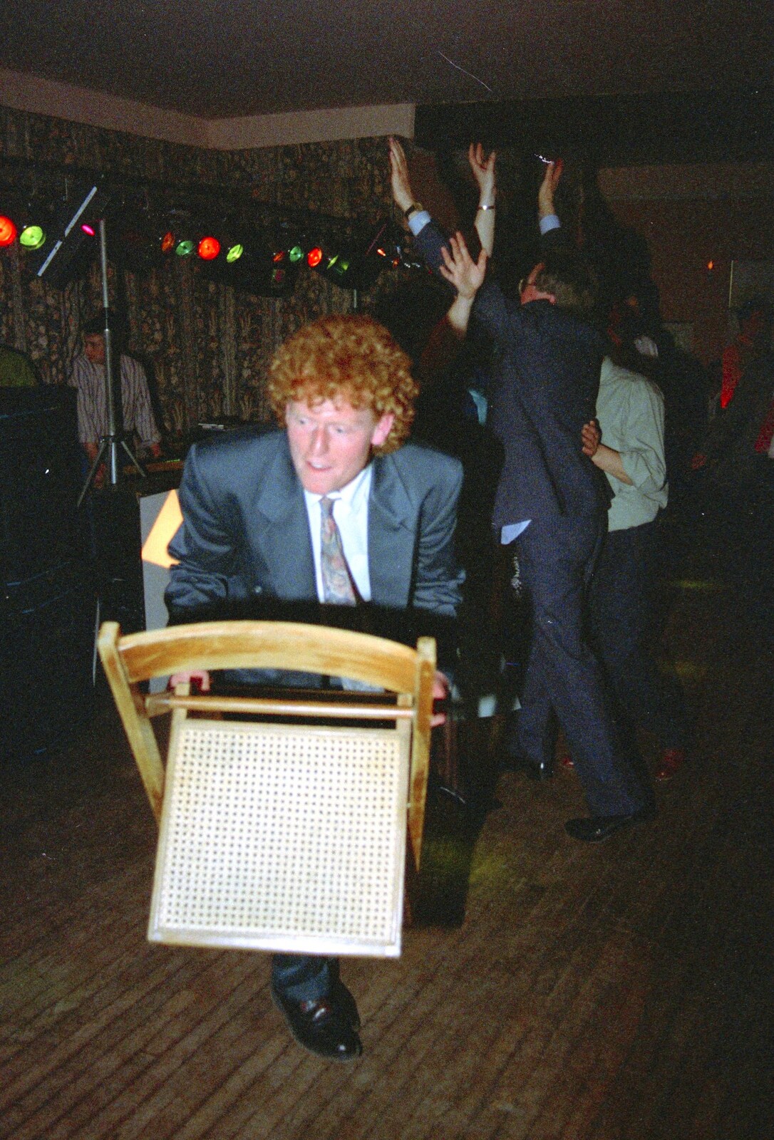 Wavy dances with a chair from The Brome Swan at Graham and Pauline's Wedding, Gissing Hall, Norfolk - 28th April 1997