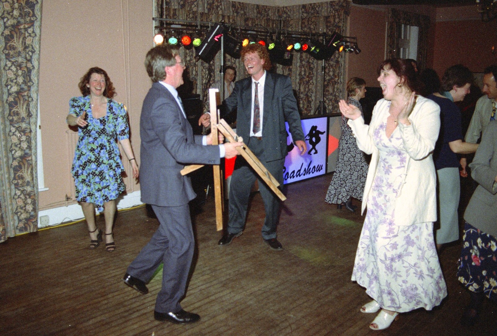 Peter Allen dances with a chair from The Brome Swan at Graham and Pauline's Wedding, Gissing Hall, Norfolk - 28th April 1997