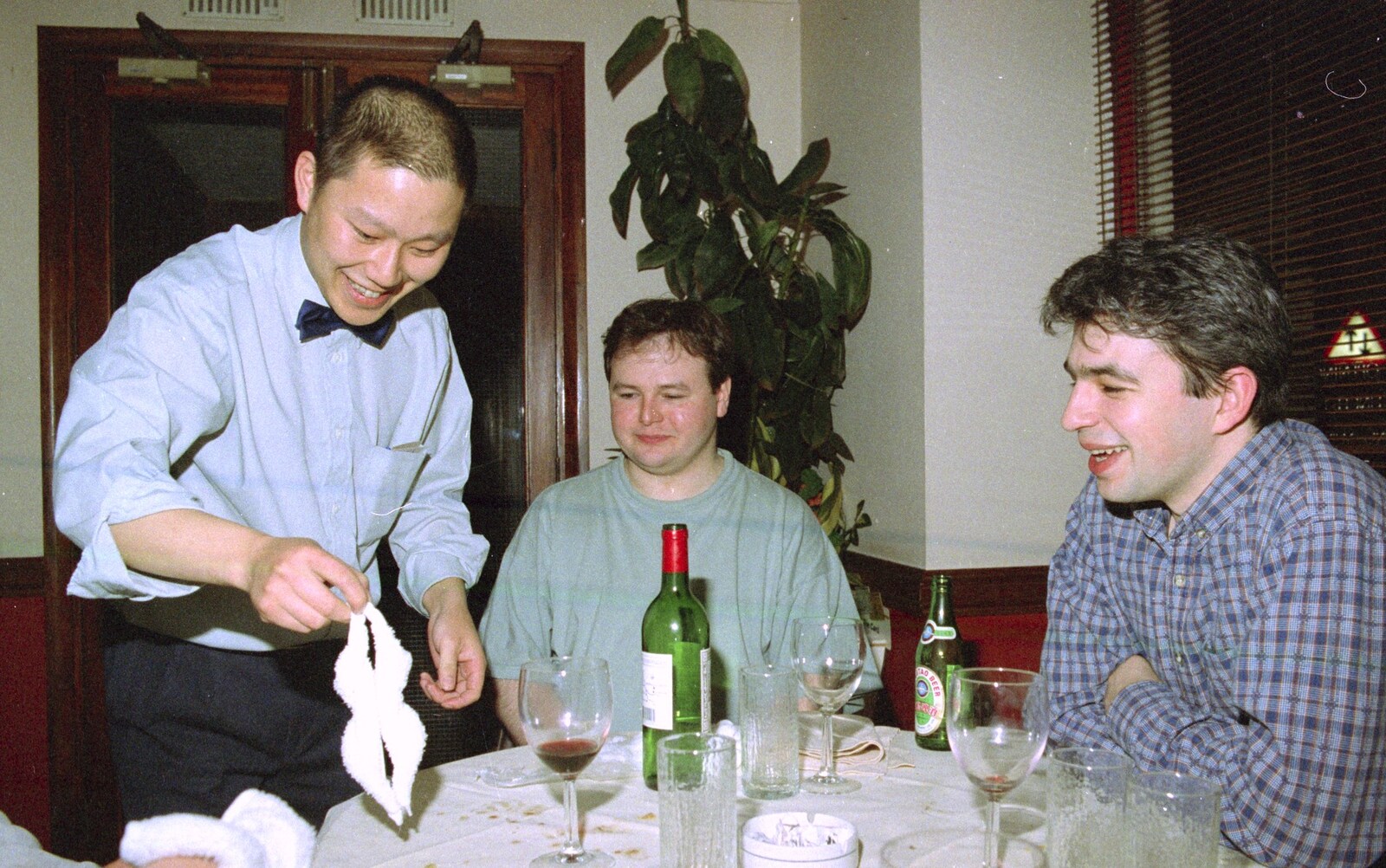The waiter makes a chicken shape from CISU: A Chinese Restaurant and SCC Sports Day, Ipswich and Norwich - 1st May 1997