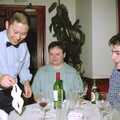 The waiter makes a chicken shape, CISU: A Chinese Restaurant and SCC Sports Day, Ipswich and Norwich - 1st May 1997