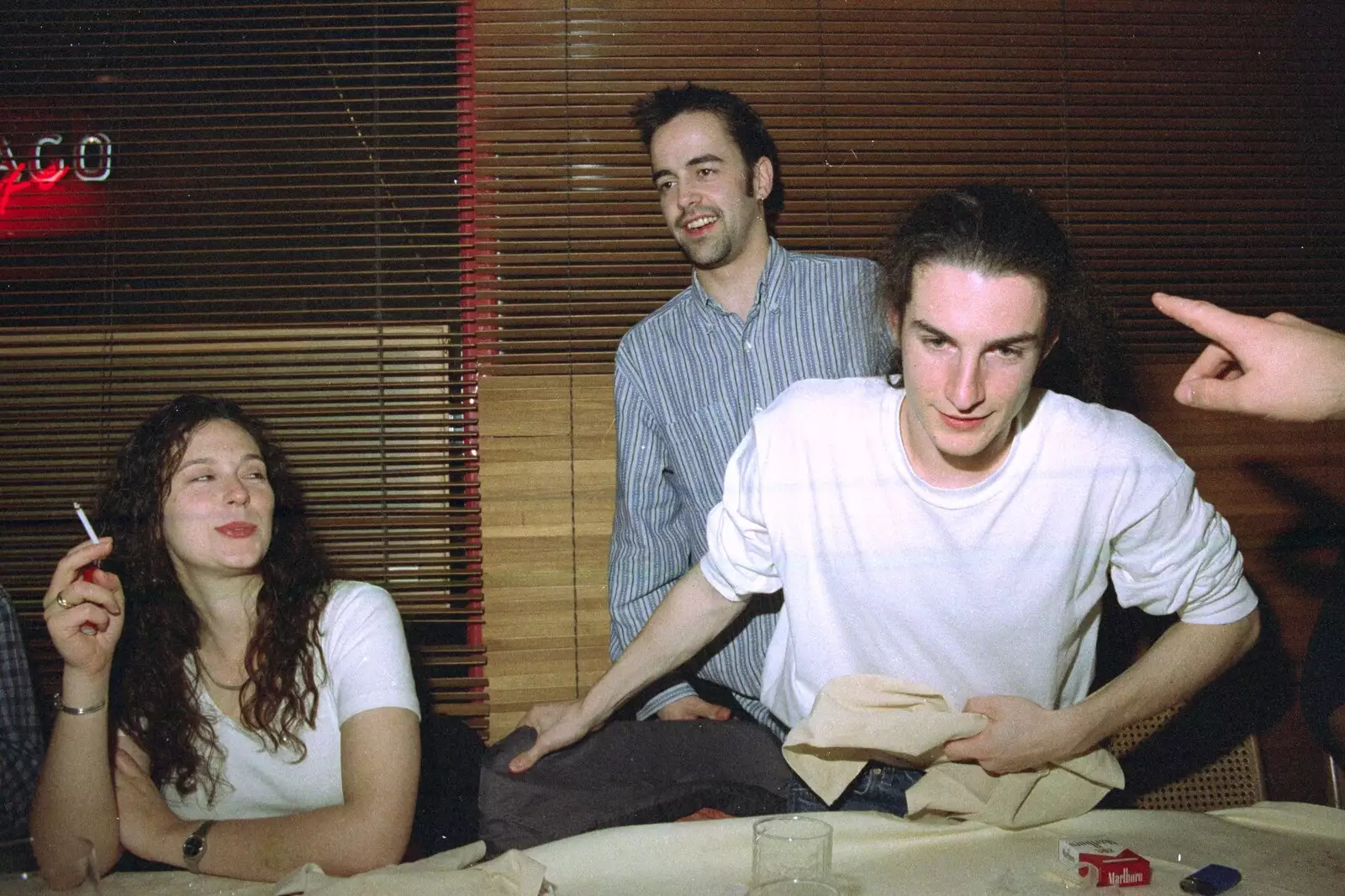 Sarah, Trevor and the French dude, from CISU: A Chinese Restaurant and SCC Sports Day, Ipswich and Norwich - 1st May 1997