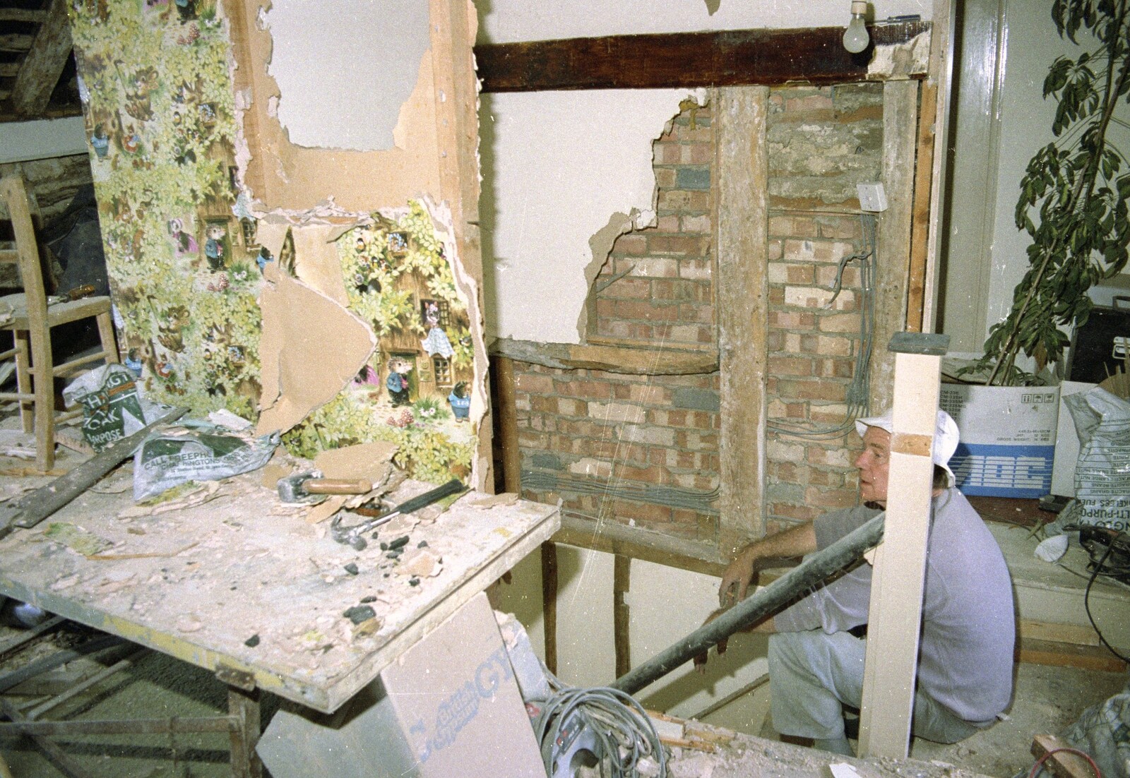 The Old Man takes a break on the stairs from Hale-Bopp and Bedroom Demolition, Brome, Suffolk - 10th May 1997