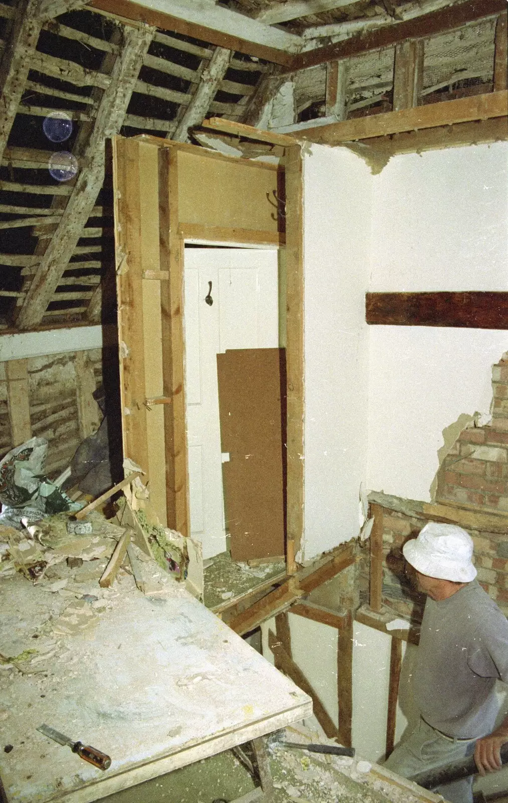 An old door hangs by itself, from Hale-Bopp and Bedroom Demolition, Brome, Suffolk - 10th May 1997