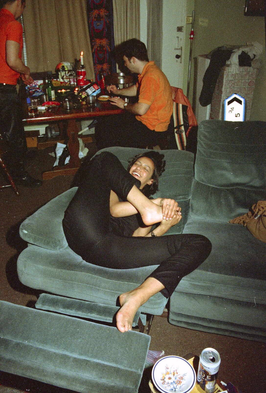 A CISU Party Round Trev's House, Cavendish Street, Ipswich - 17th May 1997: Natalie does some sort of sofa yoga