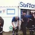 Nosher tries on a fireman's uniform, CISU do 'Internet-in-a-field', Suffolk Show, Ipswich - May 21st 1997