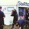 Nosher gets a fireman's jacket on - it's heavy work, CISU do 'Internet-in-a-field', Suffolk Show, Ipswich - May 21st 1997