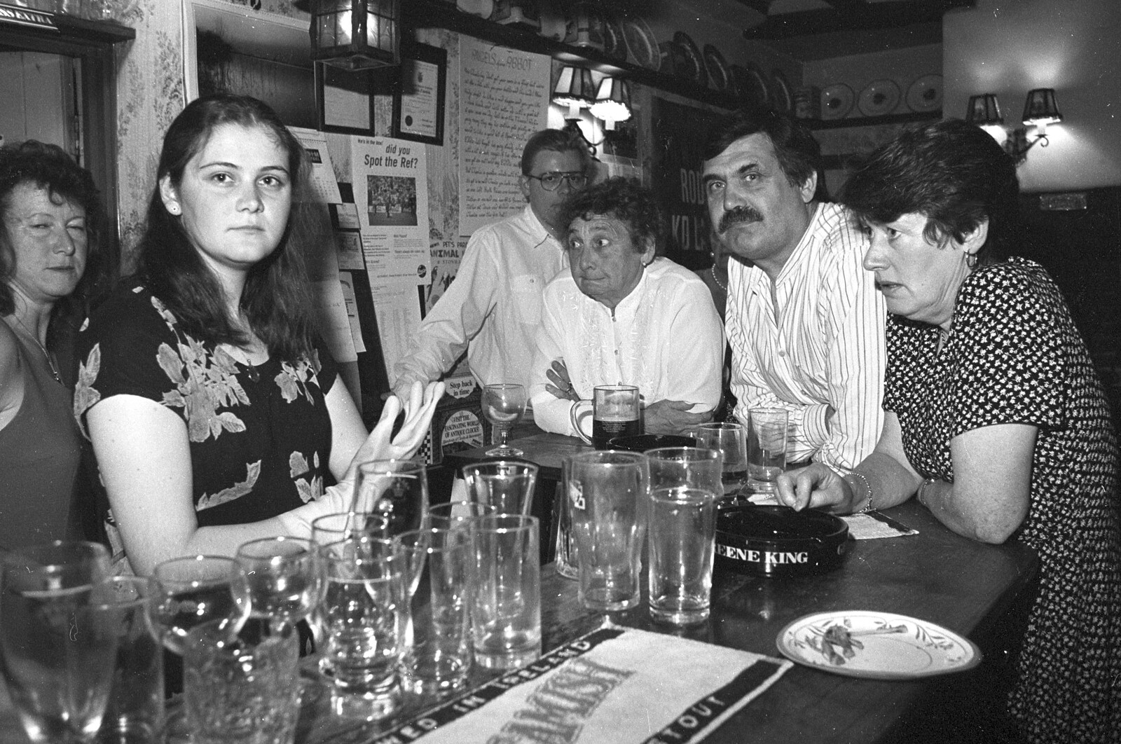 Lorraine's 18th and Claire's 21st, The Swan Inn, Brome, Suffolk - 11th June 1997: Sylvia, Claire (with Marigold glove), Ian P, Nana, Ray and Eileen at the bar