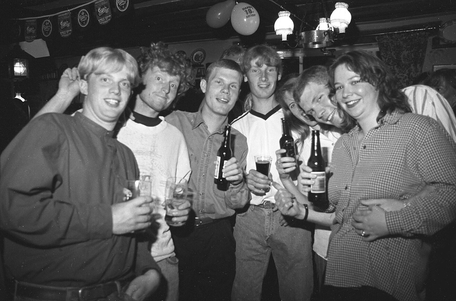 Lorraine's 18th and Claire's 21st, The Swan Inn, Brome, Suffolk - 11th June 1997: Paul, Waves, Mikey-P, Jimmy, Allie (just), Andy and Jackie