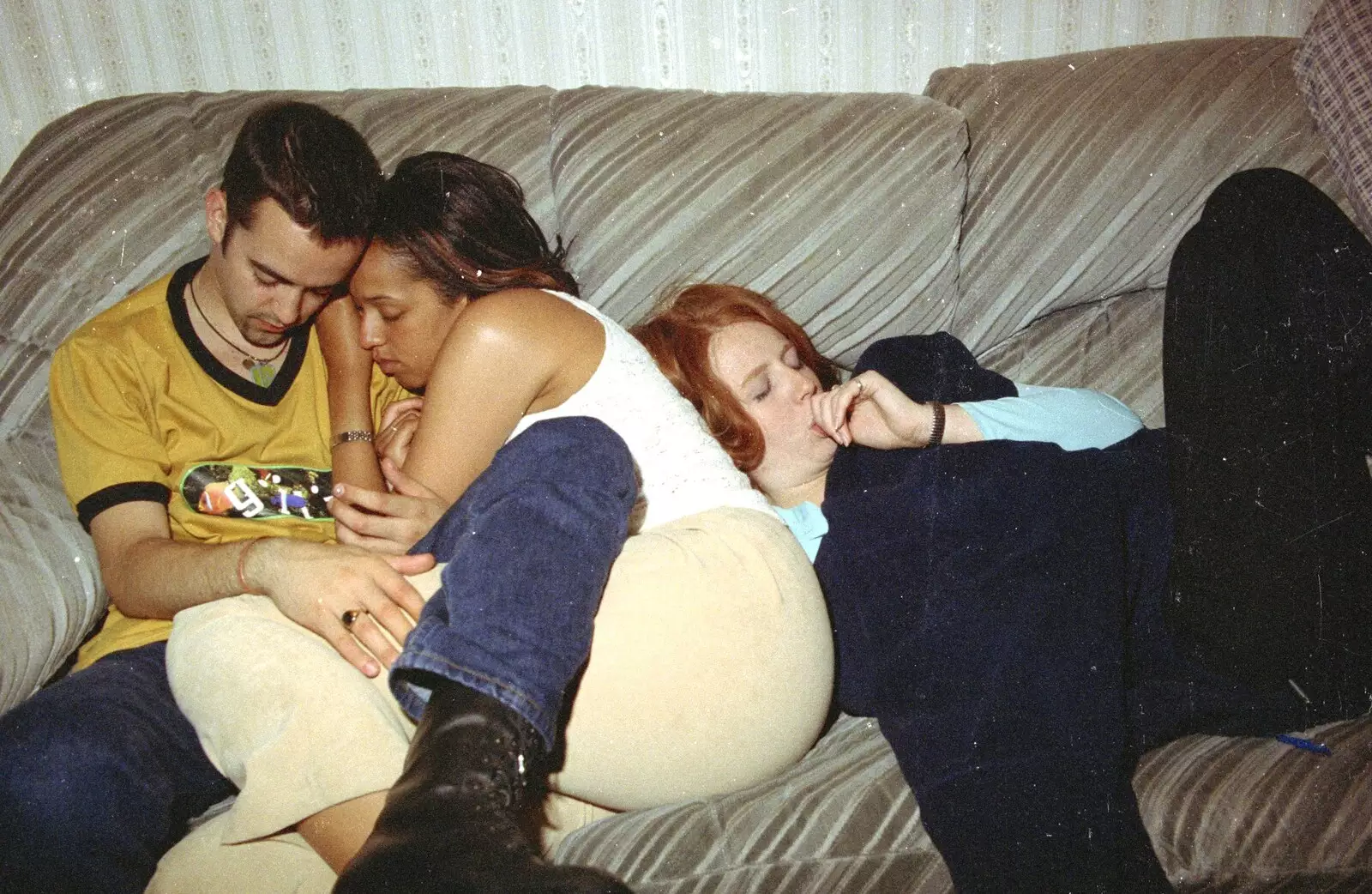 Trev, Natalie and another have a sleep, from Andrew's CISU Party and the Radio One Roadshow, Ipswich, Suffolk - 18th June 1997