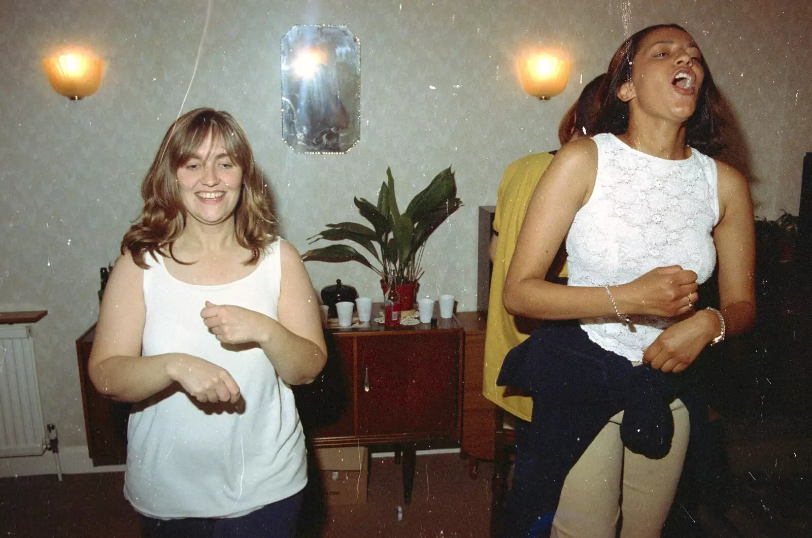 Trudy and Natalie do some form of dancing, from Andrew's CISU Party and the Radio One Roadshow, Ipswich, Suffolk - 18th June 1997