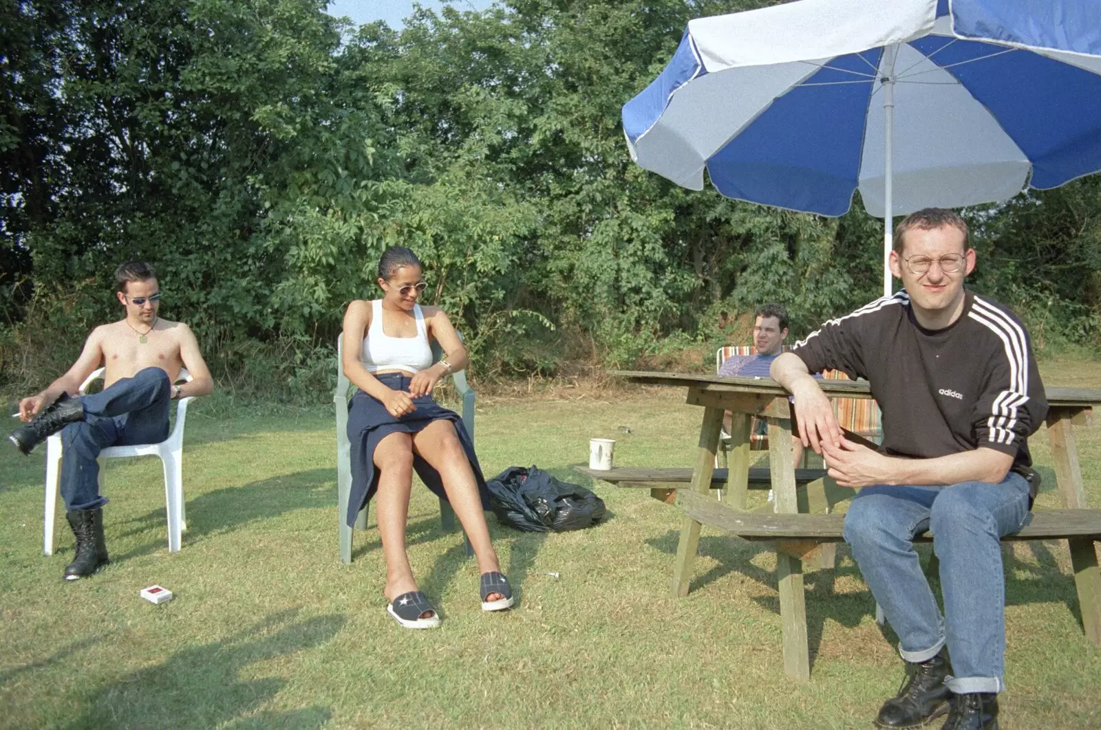 Trev, Natalie, Russell and Dougie relax, from Bromestock 1 and a Mortlock Barbeque, Brome and Thrandeston, Suffolk - 24th June 1997