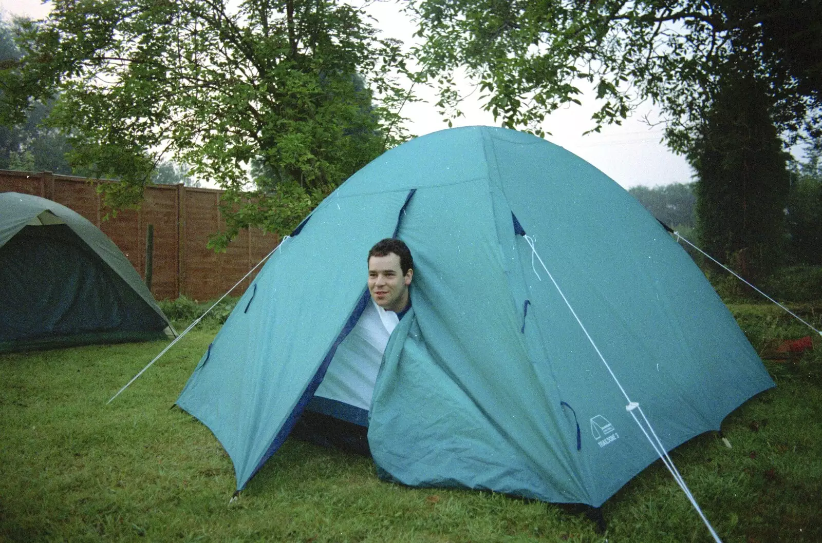 Russell tests his tent out, from Bromestock 1 and a Mortlock Barbeque, Brome and Thrandeston, Suffolk - 24th June 1997