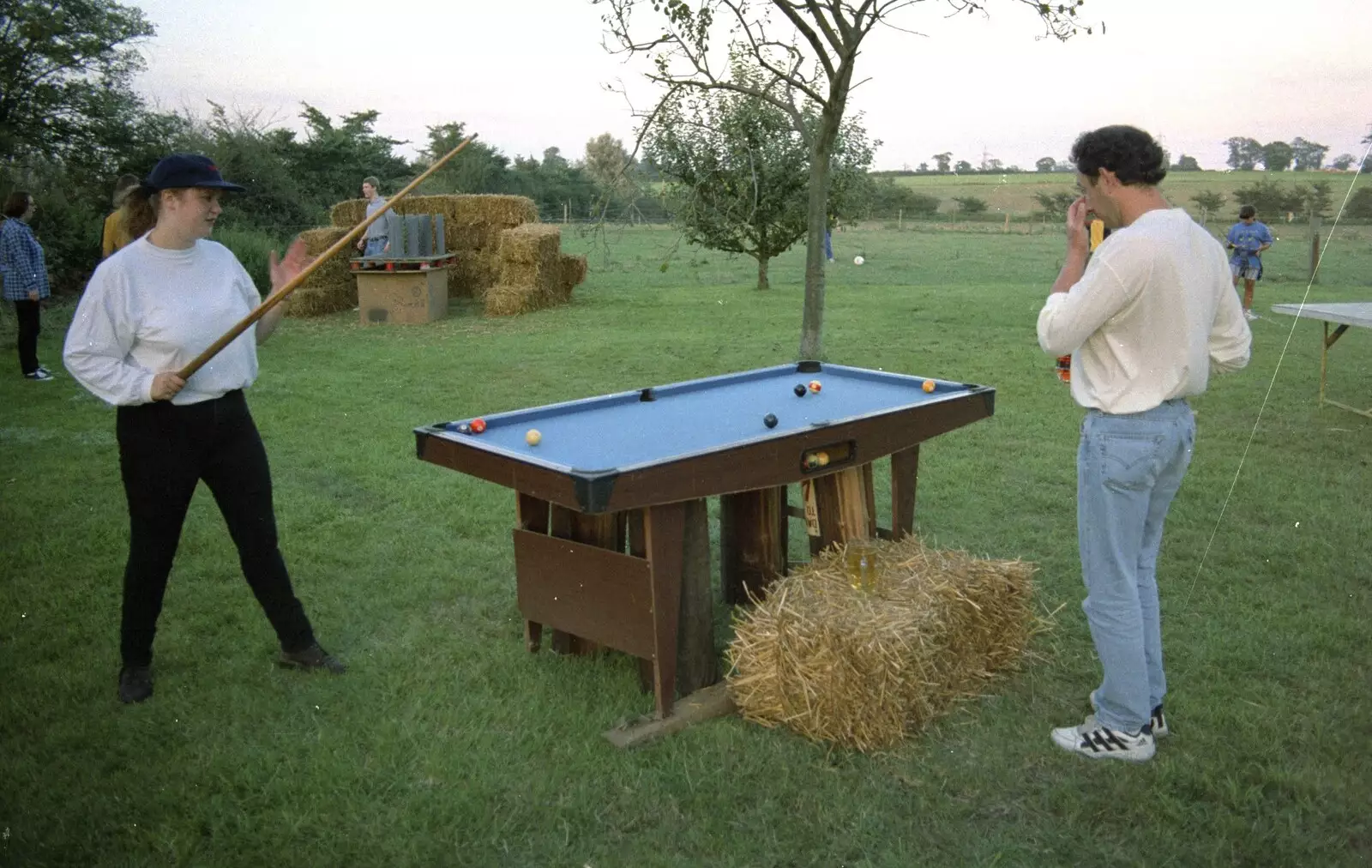 A surreal game of pool in a field, from Bromestock 1 and a Mortlock Barbeque, Brome and Thrandeston, Suffolk - 24th June 1997