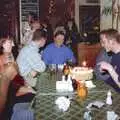 Dougie points at his cake, Dougie's Birthday and Adrian Leaves CISU, Ipswich, Suffolk - 29th June 1997