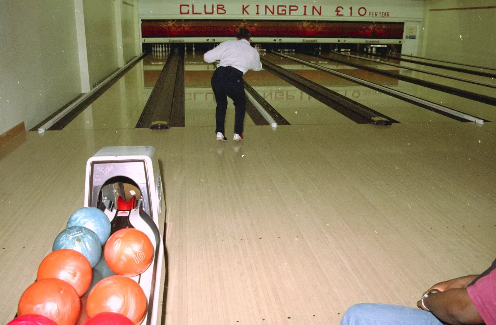 Campbell hurls one down the lane, from Dougie's Birthday and Adrian Leaves CISU, Ipswich, Suffolk - 29th June 1997