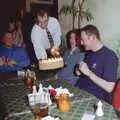 An on-fire birthday cake turns up for Dougie, Dougie's Birthday and Adrian Leaves CISU, Ipswich, Suffolk - 29th June 1997