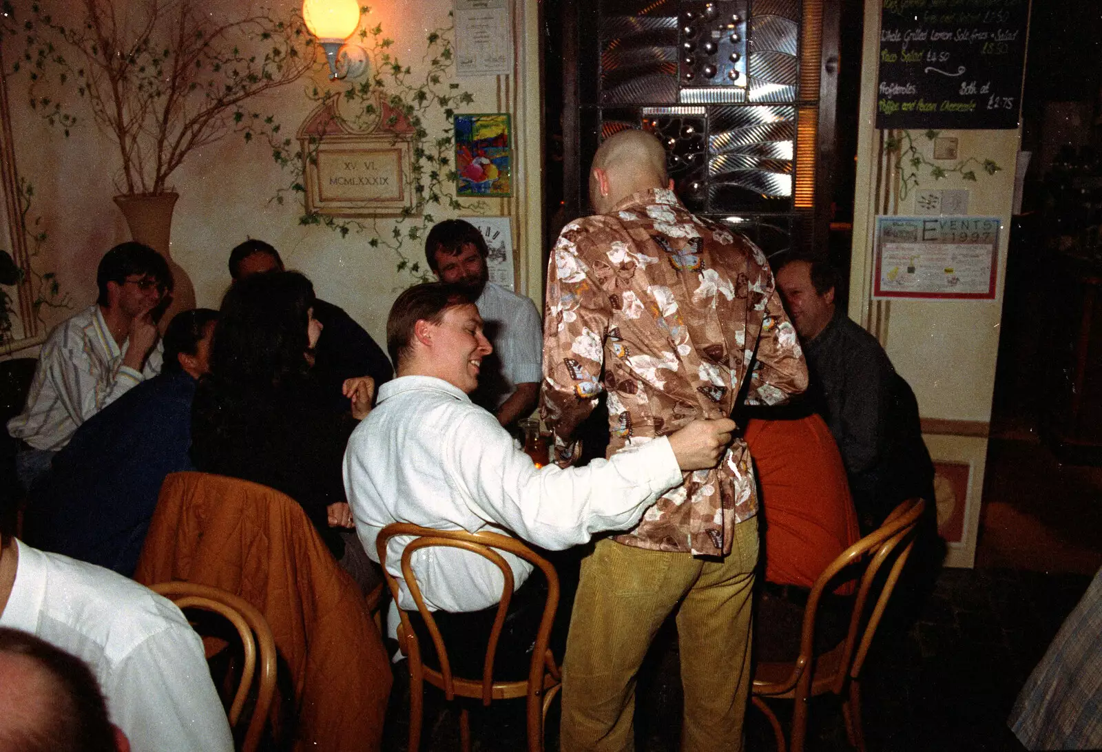 Campbell checks out Trev's shirt, from Dougie's Birthday and Adrian Leaves CISU, Ipswich, Suffolk - 29th June 1997