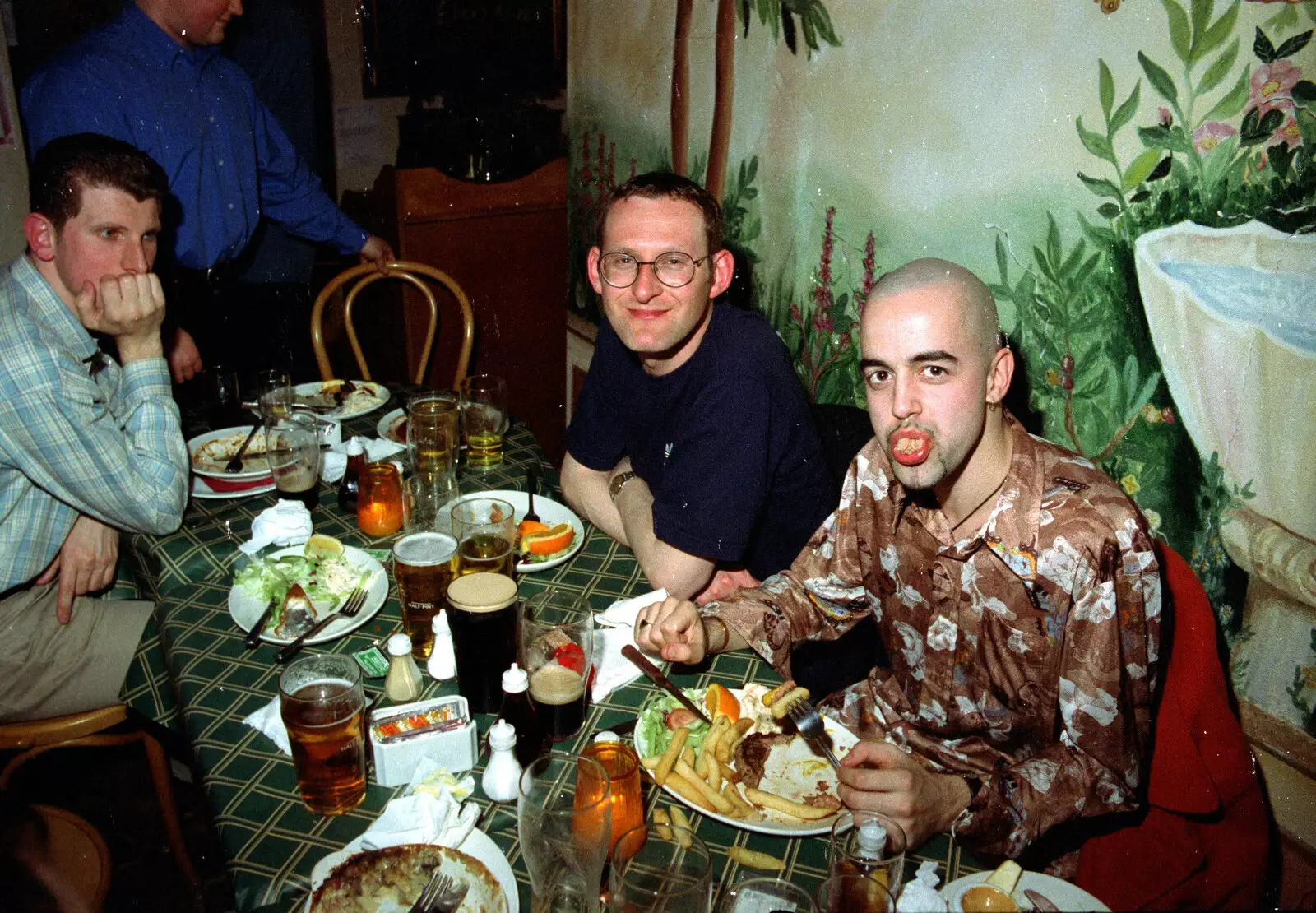 Trev shows off his partially-masticated food, from Dougie's Birthday and Adrian Leaves CISU, Ipswich, Suffolk - 29th June 1997