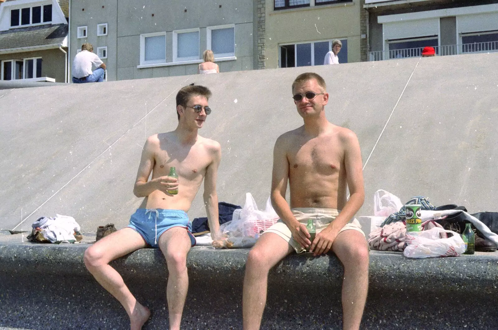 Andrew and Nosher on the sea wall at Wimereux, from A CISU Trip to Wimereux and the Swiss Rellies, France and Dorset - 6th July 1997