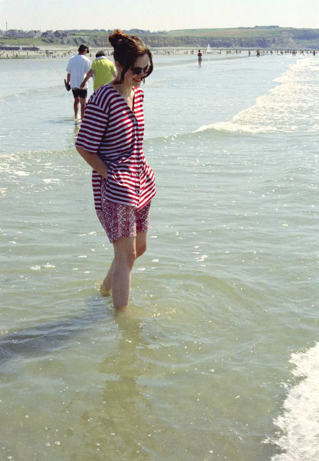 Hannah has a paddle, from A CISU Trip to Wimereux and the Swiss Rellies, France and Dorset - 6th July 1997