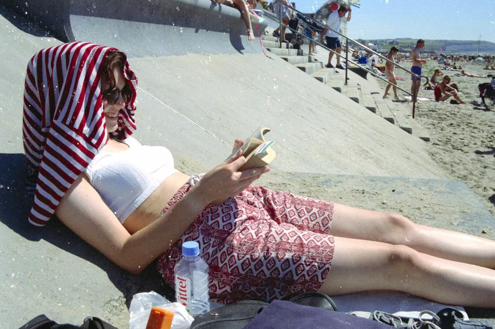 Hannah does a spot of reading, from A CISU Trip to Wimereux and the Swiss Rellies, France and Dorset - 6th July 1997