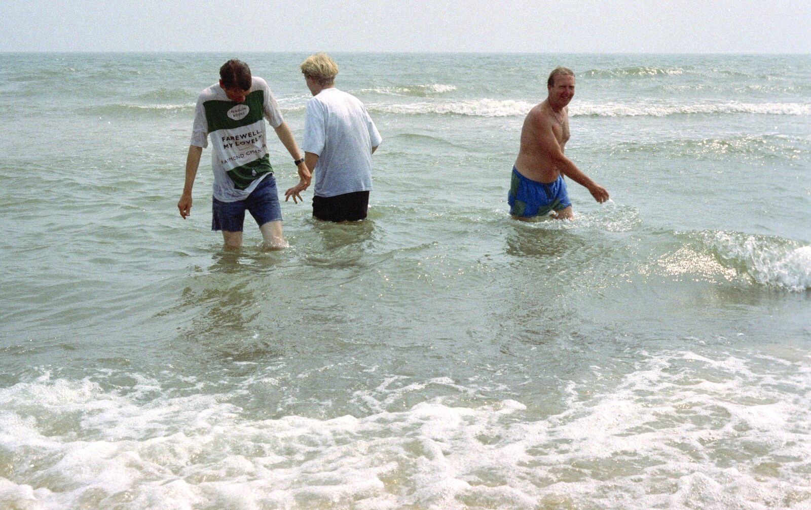 Apple, Paul and John Willy take a dip from BSCC at the Beach, Walberswick, Suffolk - 15th July 1997