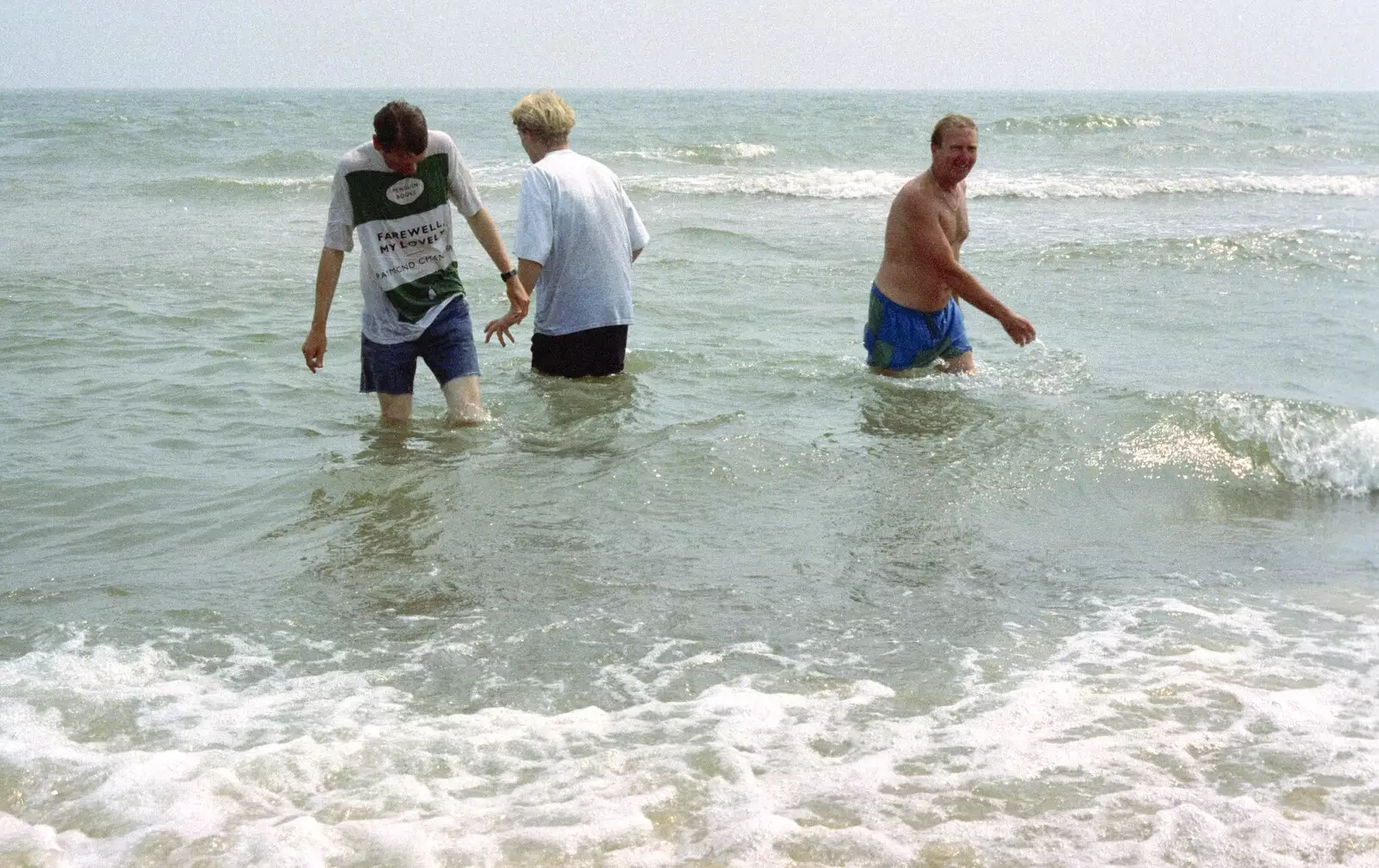 Apple, Paul and John Willy take a dip, from BSCC at the Beach, Walberswick, Suffolk - 15th July 1997