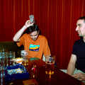 Fred puts his glass on his head, CISU Plays Cardinal's Hat in the SCC Social Club, Ipswich, Suffolk - 3rd August 1997