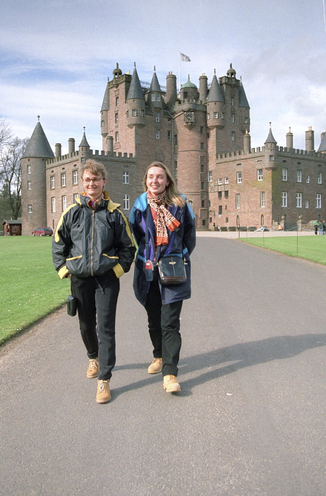 Isabelle and Carole at Glamis Castle from A Trip to Pitlochry, Scotland - 24th March 1998