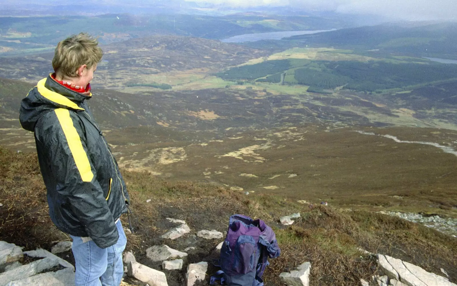 Isabelle looks down from Schiehallion, from A Trip to Pitlochry, Scotland - 24th March 1998