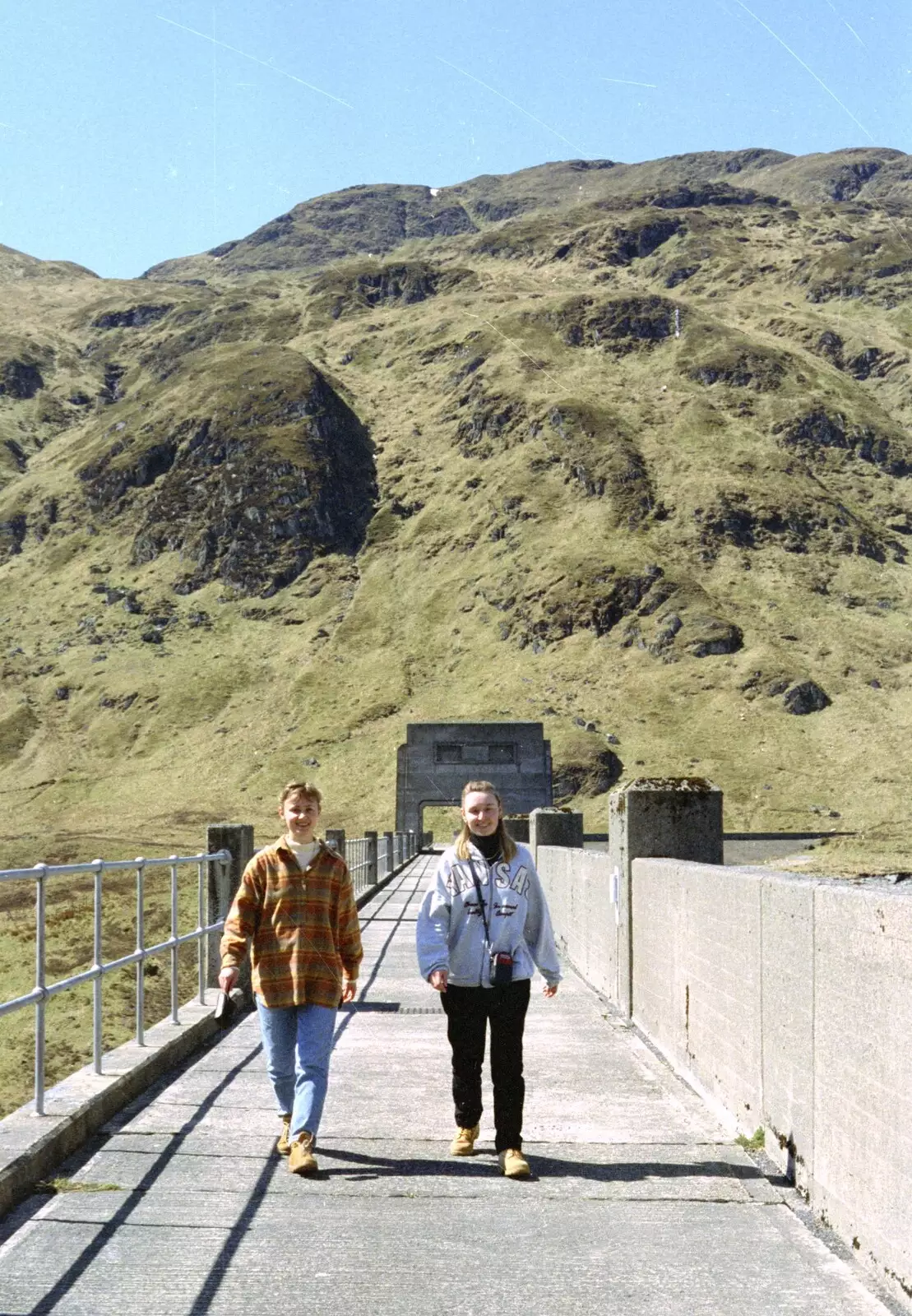 On top of Loch Rannoch dam, from A Trip to Pitlochry, Scotland - 24th March 1998