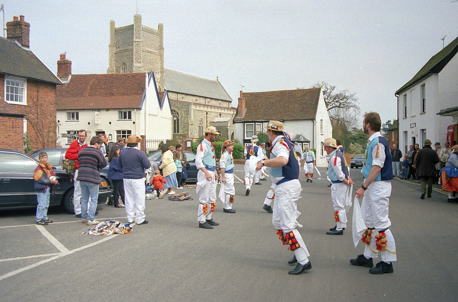 Morris dancers in Orford from Garden Rotovator Action, Brome, Suffolk - 28th March 1998