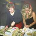 Sheila and Trudy cut the cake, A CISU Thrash in the SCC Social Club, Rope Walk, Ipswich - 4th April 1998
