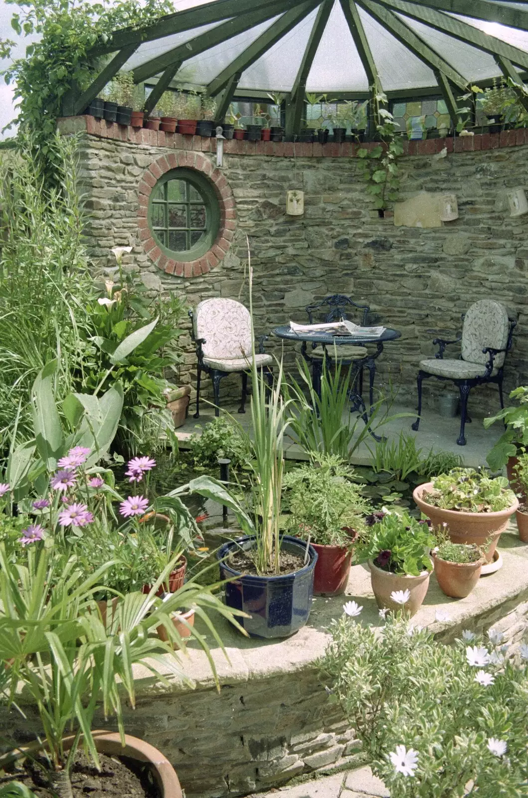 The pond and covered seating area, from A CISU Trip to Plymouth, Devon - 1st May 1998