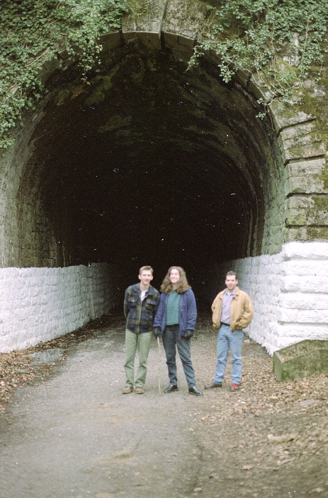 Andrew, Vicky and Russell by the railway tunnel from A CISU Trip to Plymouth, Devon - 1st May 1998