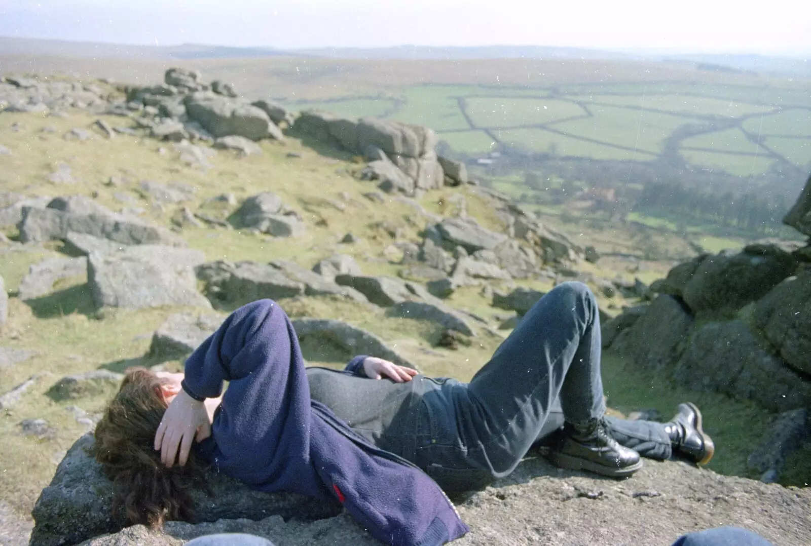 Vicky flakes out on top of the tor, from A CISU Trip to Plymouth, Devon - 1st May 1998