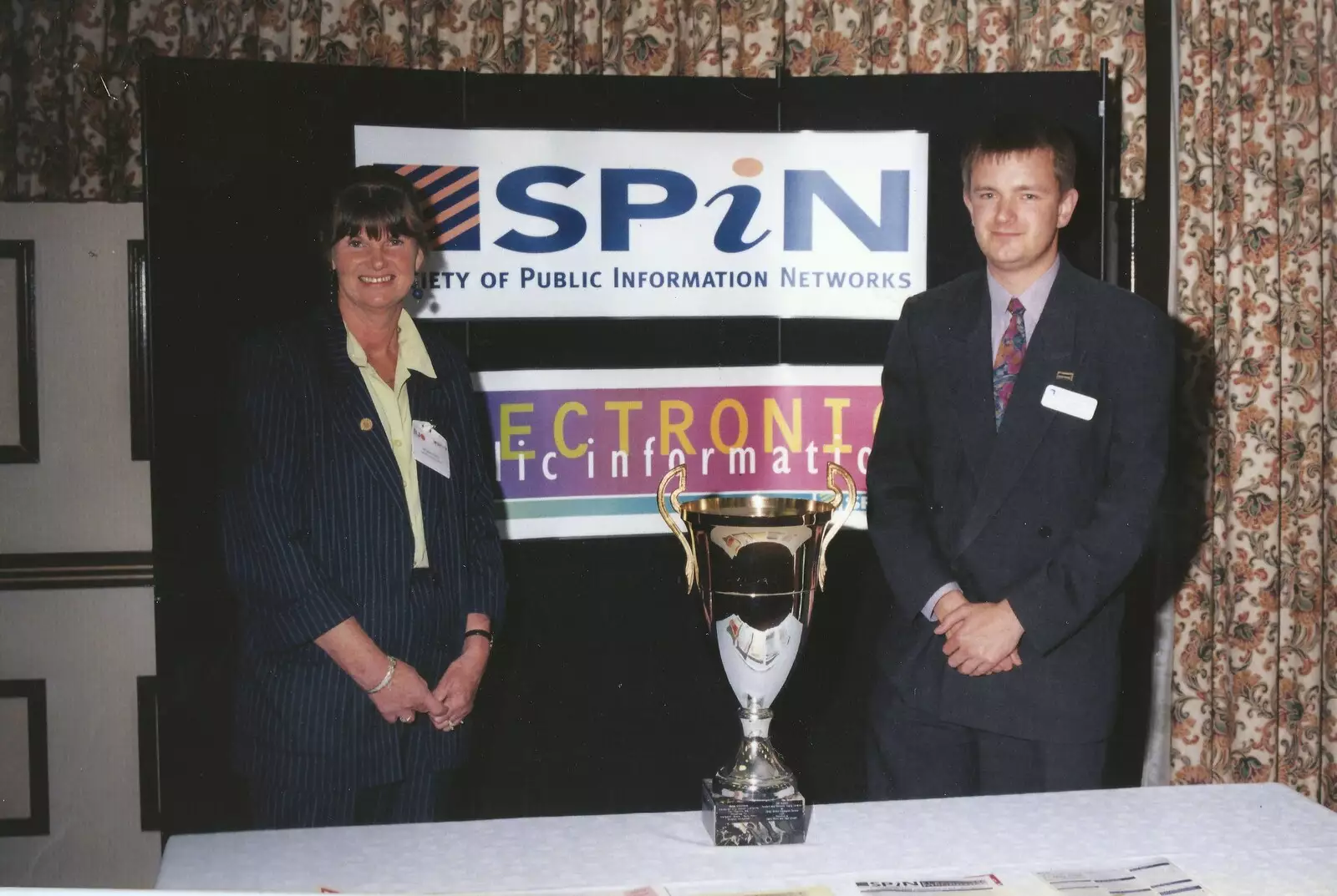 Margaret and Nosher with the SPIN cup in 1998, from The CISU Awards Season, Suffolk County Council, Ipswich - 21st May 1998