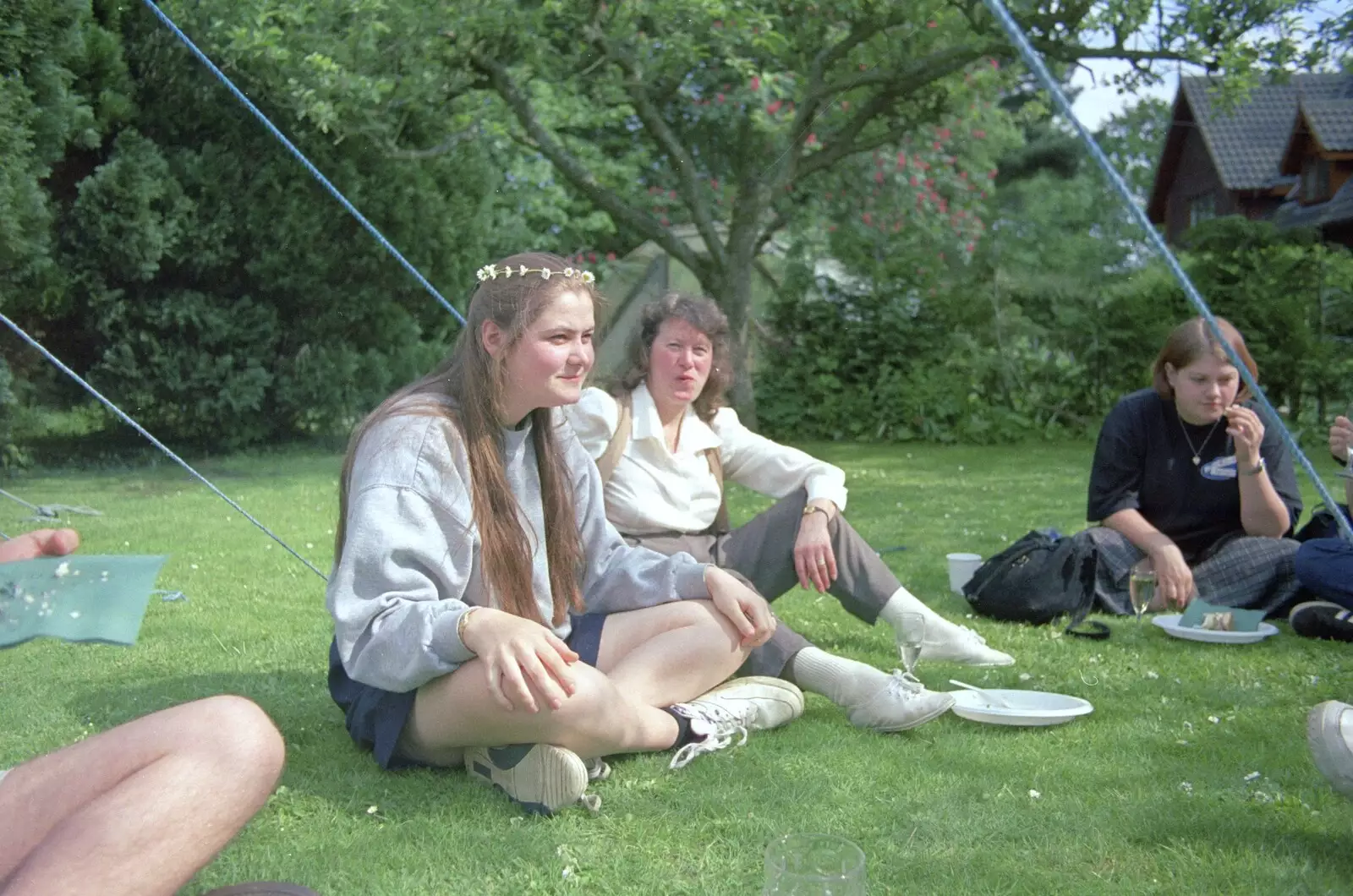 Claire goes through a (very brief) Hippy phase, from The Brome Swan at Keith's 50th, Thrandeston, Suffolk  - June 2nd 1998