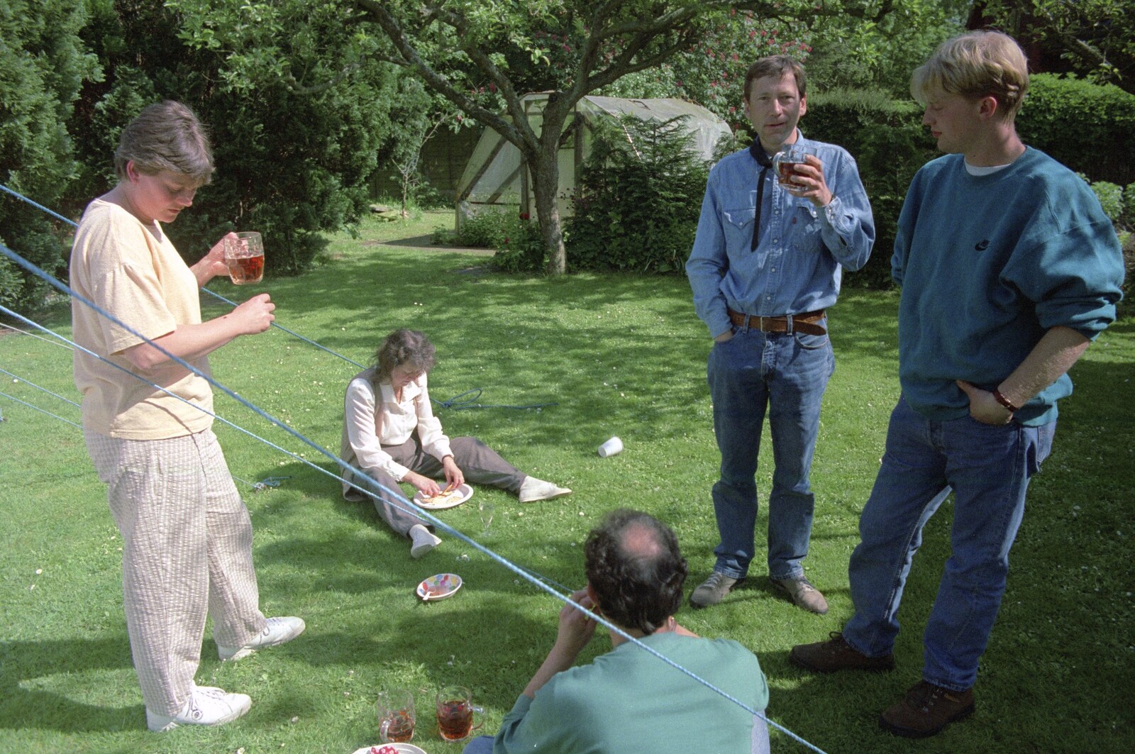 Milling around drinking beer from The Brome Swan at Keith's 50th, Thrandeston, Suffolk  - June 2nd 1998