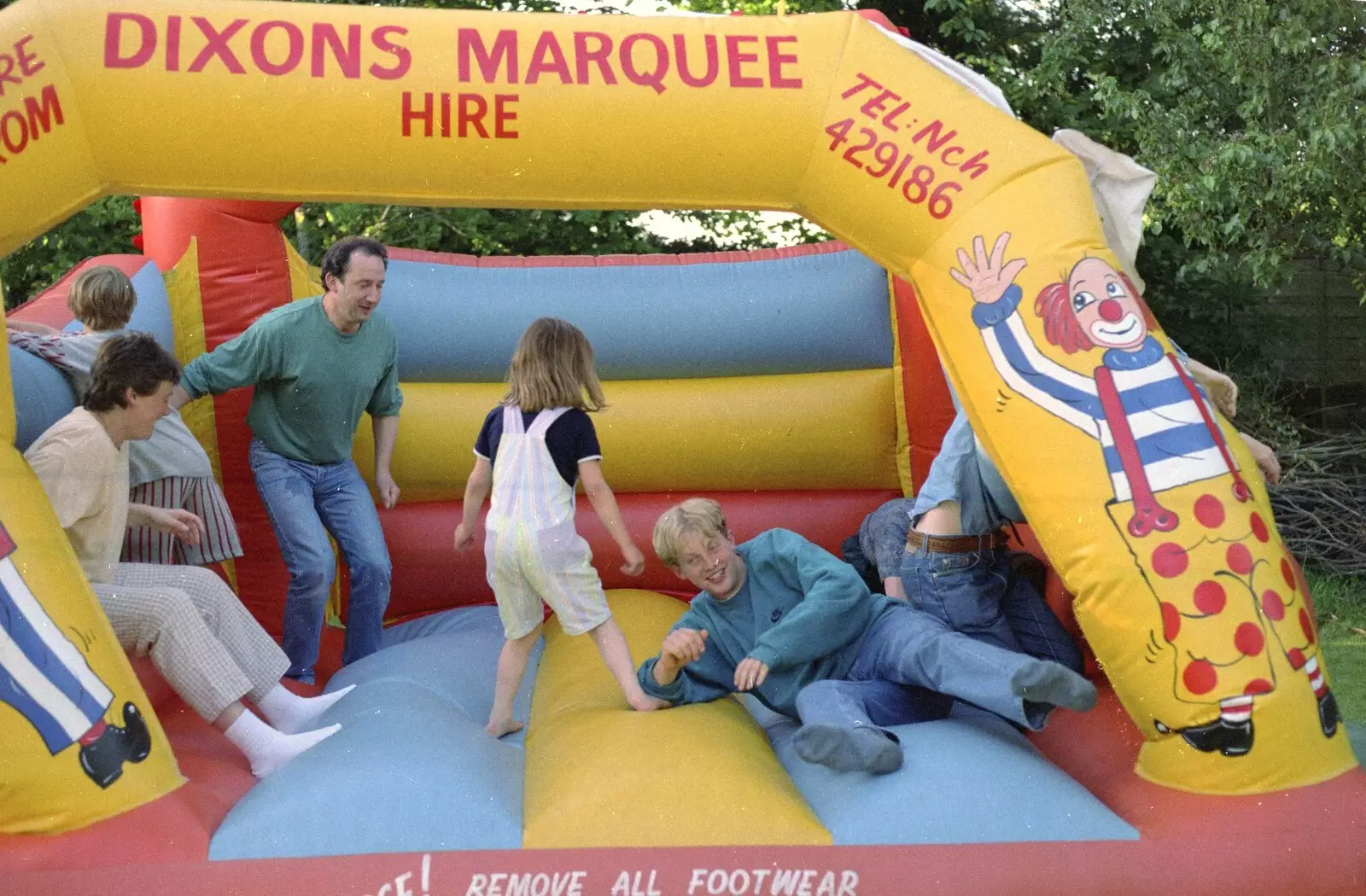 Pippa, DH and Paul bounce around, from The Brome Swan at Keith's 50th, Thrandeston, Suffolk  - June 2nd 1998