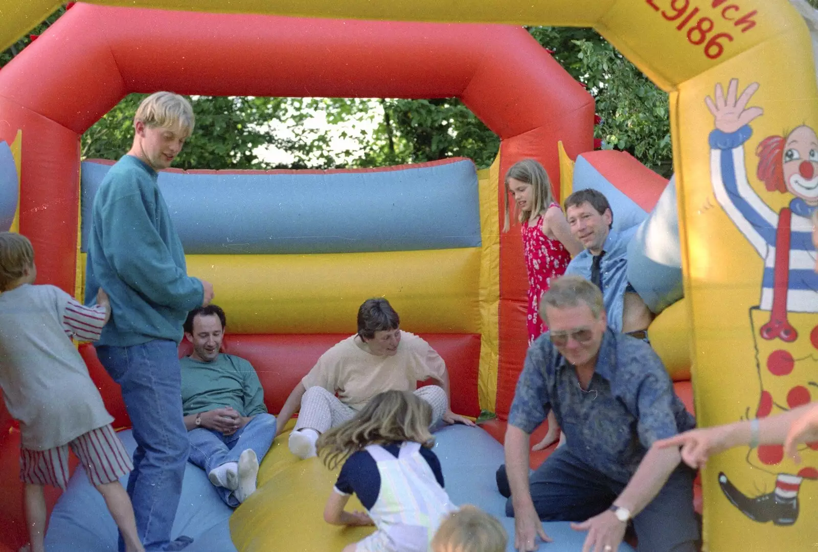 Messing around on the bouncy castle, from The Brome Swan at Keith's 50th, Thrandeston, Suffolk  - June 2nd 1998