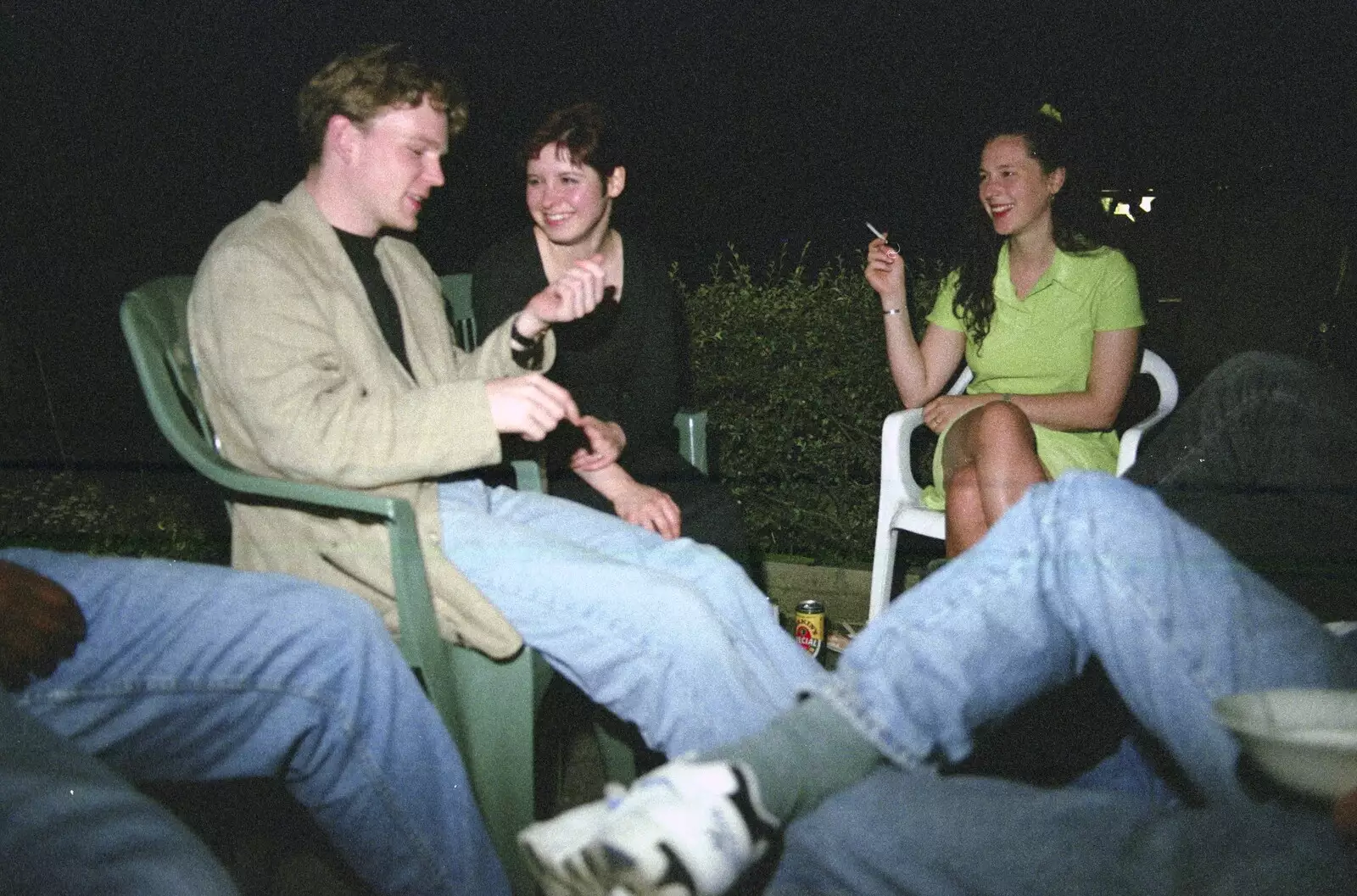 Joe and Lisa chat, from Andrew's CISU Party, and Nosher's Garden Barbeque, Ipswich and Brome, Suffolk - June 10th 1998