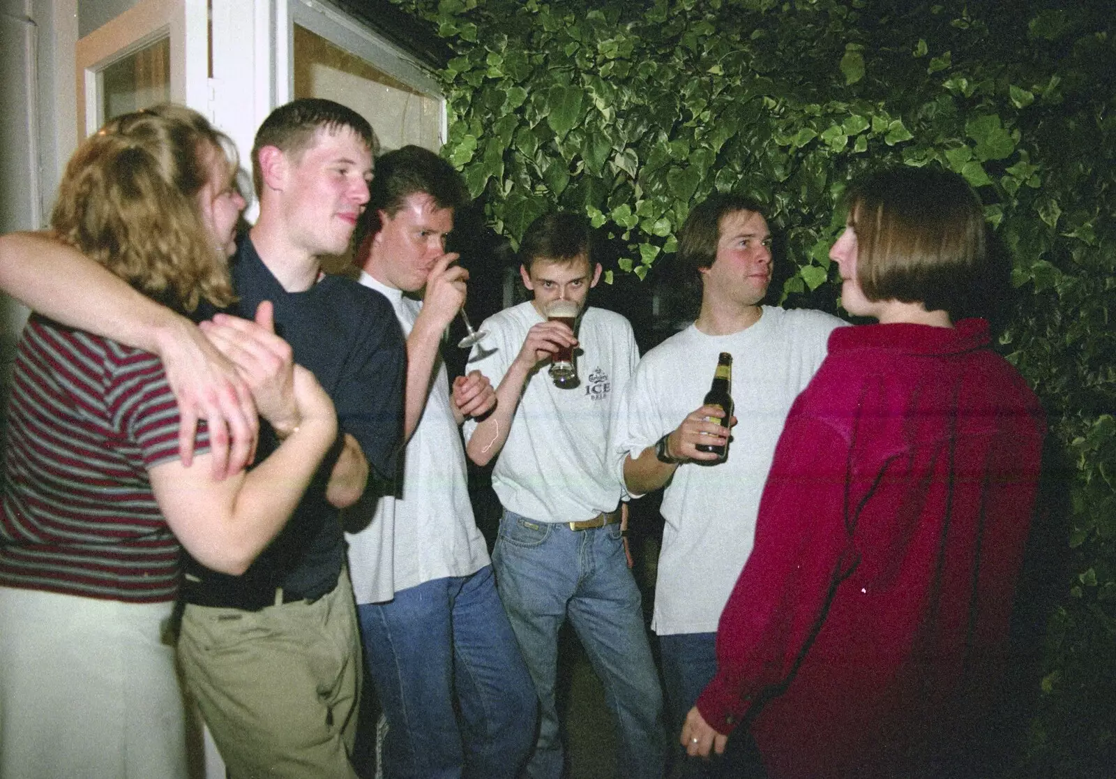 Group hug, from Andrew's CISU Party, and Nosher's Garden Barbeque, Ipswich and Brome, Suffolk - June 10th 1998