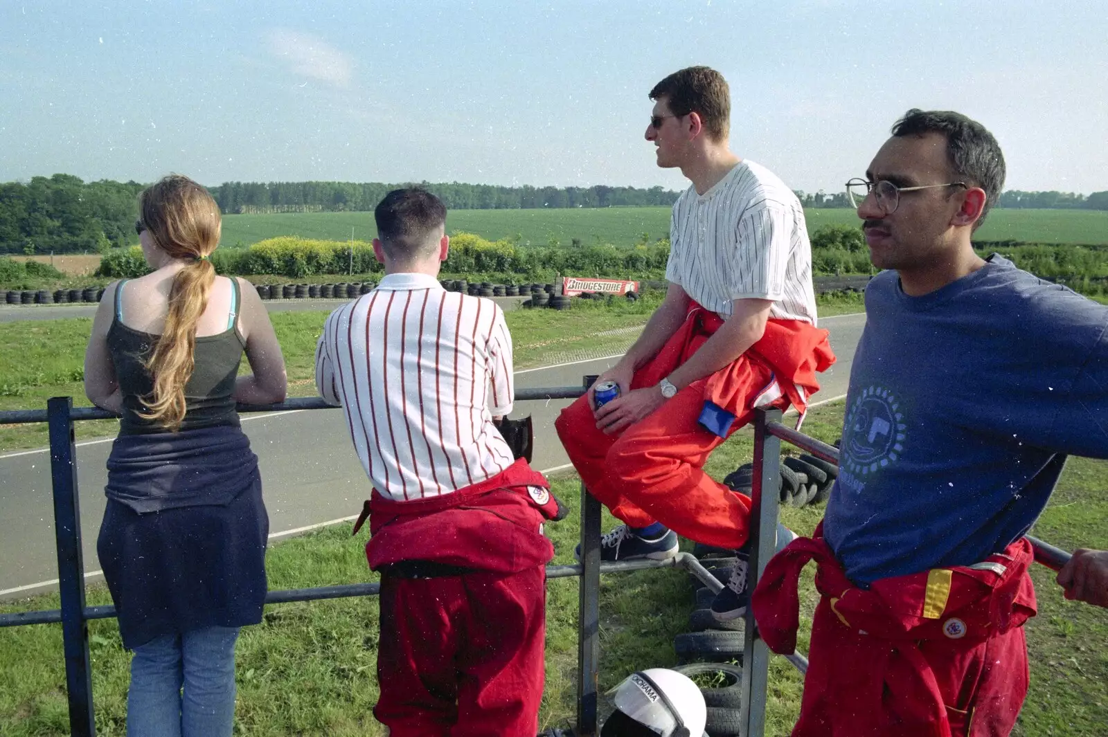 Jon and Raj wait for the races to start, from Hamish's Wine and CISU Go-Karting, Caxton, Cambridge - 23rd June 1998