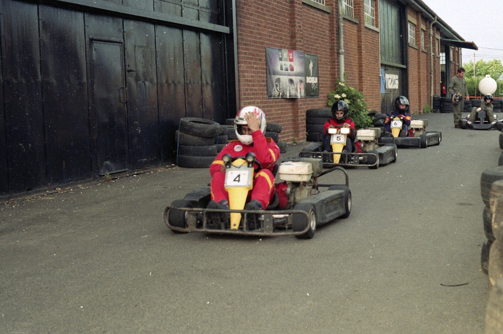 Raj gets helmeted up and trundles off from Hamish's Wine and CISU Go-Karting, Caxton, Cambridge - 23rd June 1998