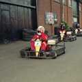Raj gets helmeted up and trundles off, Hamish's Wine and CISU Go-Karting, Caxton, Cambridge - 23rd June 1998