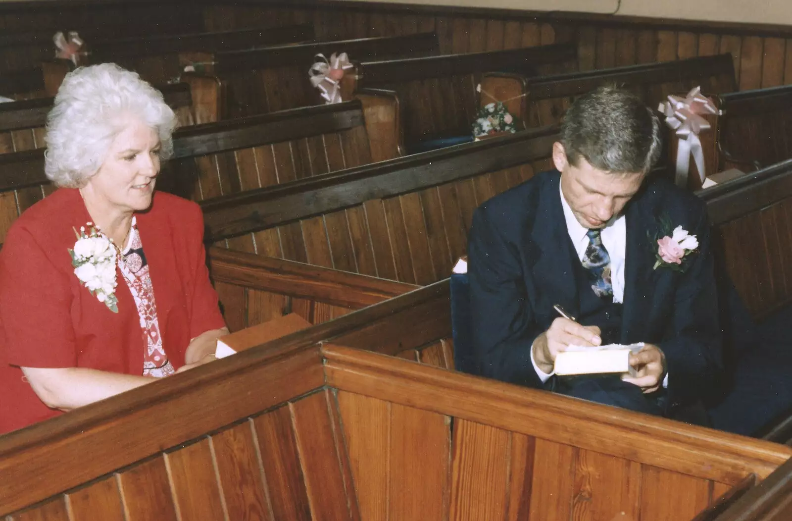 Steve-o makes a note as Marion looks on, from Steve-O's Wedding, Thorpe St. Andrew, Norwich, Norfolk - 3rd July