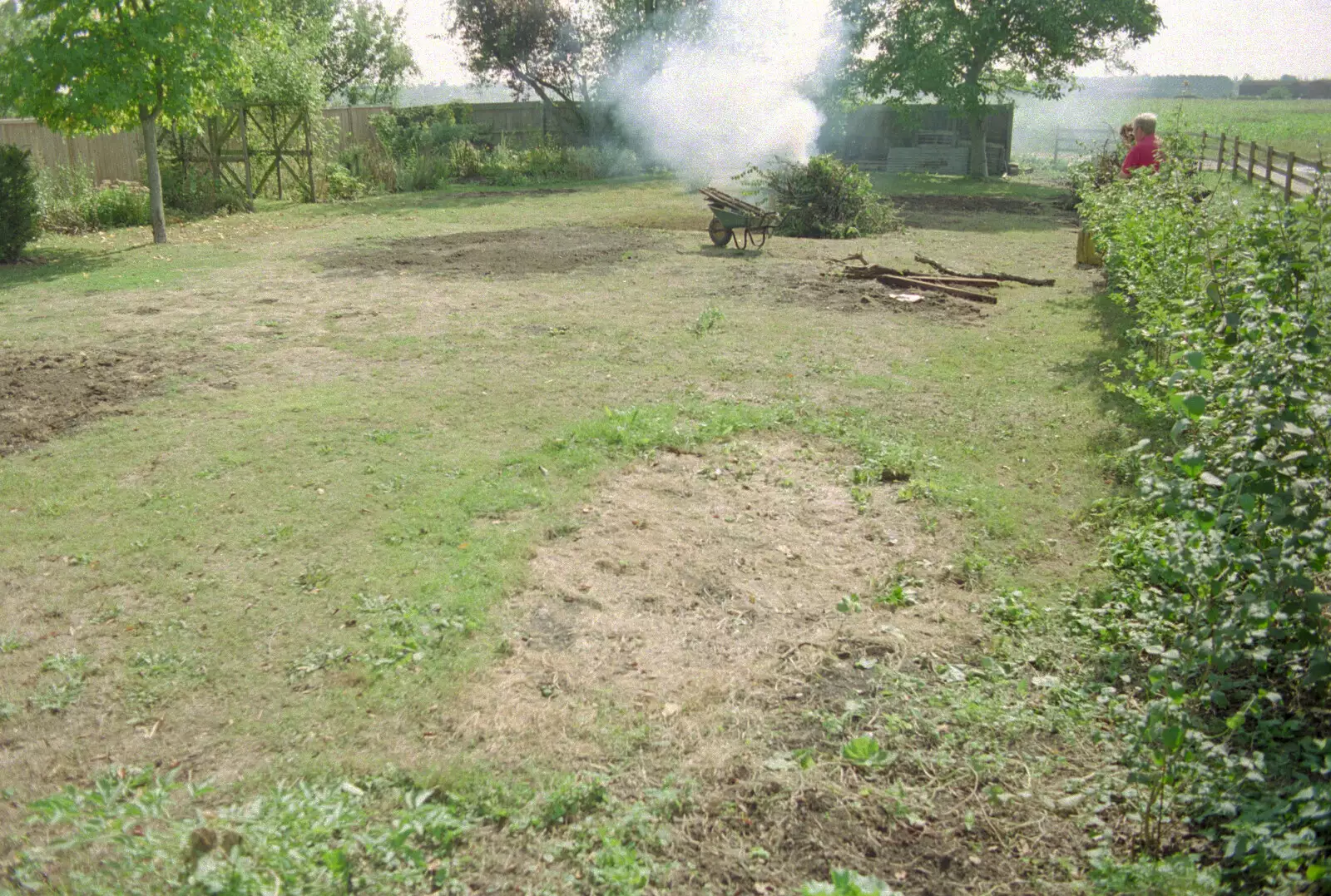 The bonfire smokes away, from Tony and Janet's Building Plot, and the Red Arrows, Eye, Suffolk - 22nd July 1998