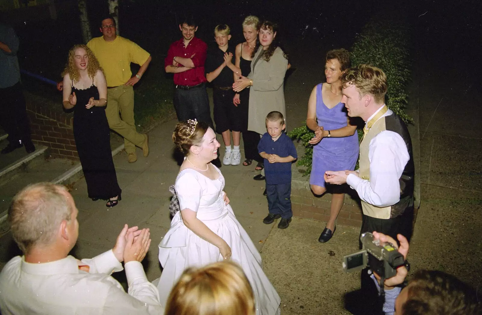 Lesley heads down the social club steps, from Joe and Lesley's CISU Wedding, Ipswich, Suffolk - 30th July 1998