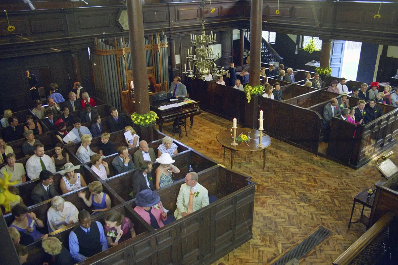 An aerial view of the congregation, from Joe and Lesley's CISU Wedding, Ipswich, Suffolk - 30th July 1998